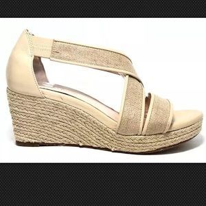 Taryn Rose Krissy Beige Platform Wedge Sandals